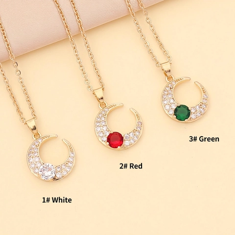 Crescent Moon Pendant Necklace Copper Zircon Gold Plated Dainty Minimalist Clavicle Chain Fashion Jewelry For Women