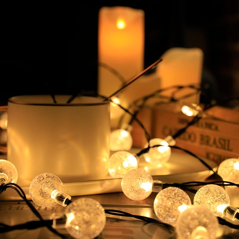 LED Solar String Lights Waterproof IP65 Bubble Ball Eight Modes Outdoor Garden Christmas Party Patio Decorative