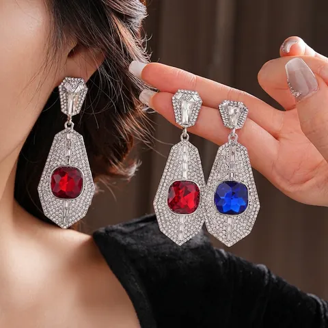 Vintage Art Deco Geometrische Hängeohrringe Mit Silberohrstecker Kupfer Künstlicher Edelstein Strass Luxus Palast Stil