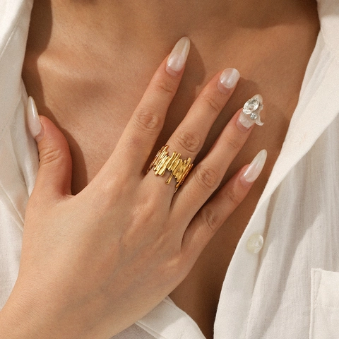 Lava Fluid Irregular Adjustable Ring 18K Gold Plated Stainless Steel Liquid Metal Style Fashion Jewelry For Women