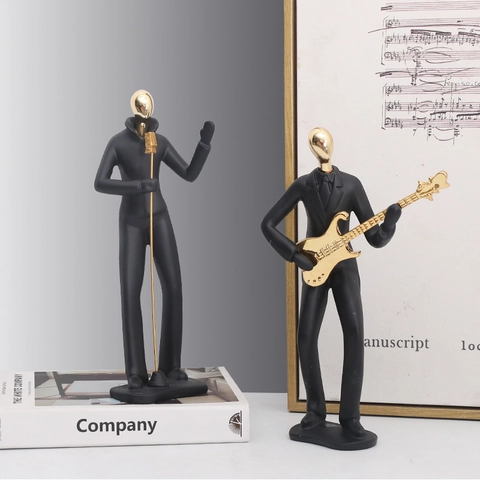 Moderne Abstrakte Figur Skulptur Figur Harz Musikband Athlet Tänzer Nordic Home Office Dekor Schwarz Gold Silber