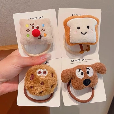 Coleteros De Peluche Dibujos Animados Pan Tostado Galleta Cachorro Soporte Para Cola De Caballo Elástico Accesorios Para El Cabello