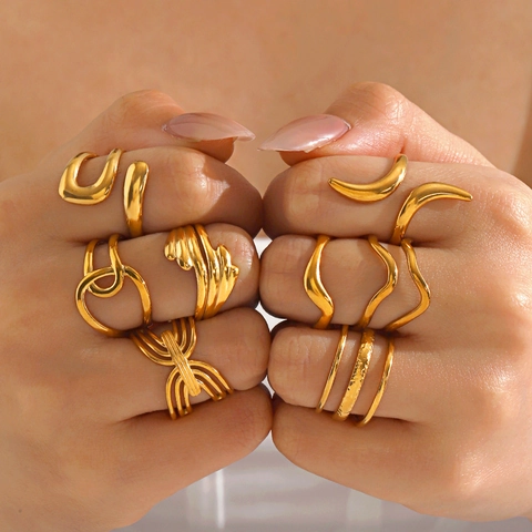Minimalistische Geometrische Onregelmatige Lijn Ring 18k Verguld Roestvrij Staal Verstelbare Open Band Sieraden Voor Vrouwen