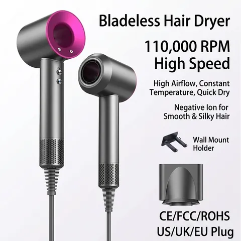 Professional High Speed Bladeless Hair Dryer Negative Ion Constant Temperature Fast Drying Salon Blow Dryer Styling Tool