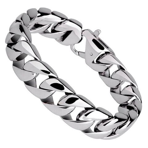 Bracciale Uomo Catena Cubana Acciaio Inossidabile Hip Hop Lucido Geometrico
