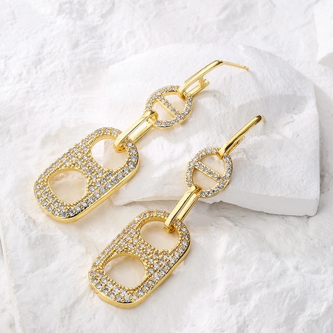 Luxury Geometric Zirconia Copper Earrings 18K Gold Plated Feather Spiral Irregular Statement Jewelry For Women