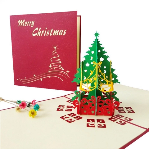 Cartes De Voeux De Noël 3D Pop Up Cartes Cadeaux De Vacances Papier Creux Découpé Au Laser Père Noël Renne Arbre