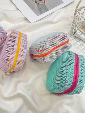 Mini Mesh Cosmetic Bag Square Dopamine Color Portable Lipstick Storage Pouch Travel Makeup Organizer Large Zipper Puller Women