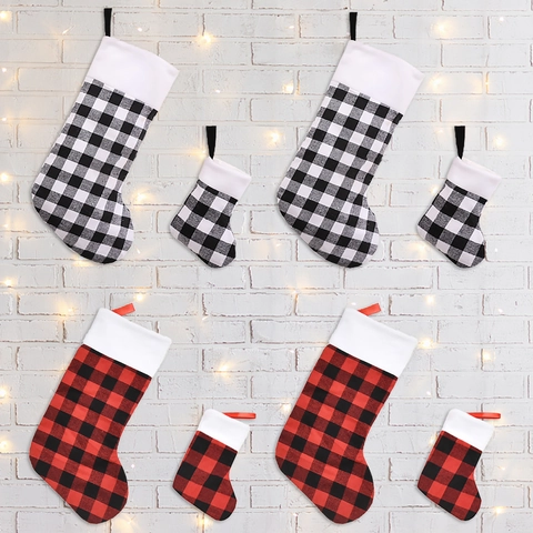 Buffalo Plaid Christmas Stockings Brushed Fabric Classic White Plush Cuff Xmas Tree Fireplace Hanging Holiday Party Decor Rustic Vintage