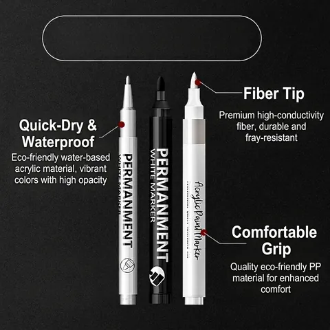 Acrylic Paint Markers Waterproof Permanent White Black Highlighter Pens For DIY Rock Wood Ceramic Glass Tire Painting