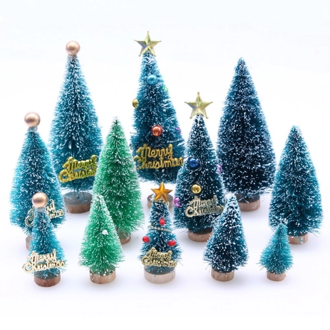 Albero Di Natale Miniatura Spazzola Sisal Raso Neve Floccata Base Legno Decorazione Tavolo Ornamento