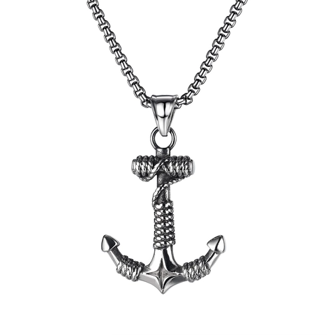 Collier Pendentif Ancre Viking Vintage Chaîne en Acier Inoxydable Pendentif en Alliage pour Hommes Bijoux Punk Nautiques Cadeau