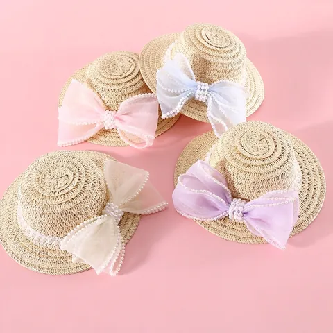 Cappello Di Paglia Per Animali Domestici Perla Artificial Pizzo Fiocco In Rete Principessa Protezione Solare Per Gatti Cani