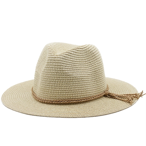 Sombrero Fedora De Paja Para Mujer Ala Ancha Verano Playa Protección Solar Vacaciones Estilo Jazz Con Cuerda Trenzada Borla