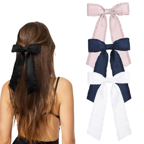 Eleganter Satin Schleife Haarspange Mit Langen Bändern Und Wellenkante Süße Stoff Haarnadel Für Damen Täglich Party Haarschmuck