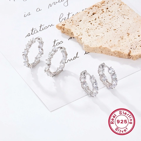Orecchini a Cerchio Irregolari in Argento Sterling 925 per Donna Moda Lusso Luccicanti Orecchini in Zirconia Gioielli Regalo
