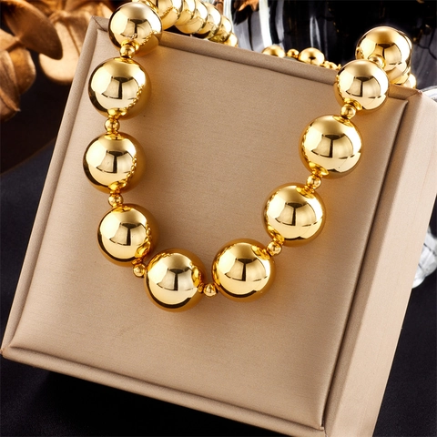 Gouden Gradient Ball Chunky Ketting Met Roestvrijstalen Verlengketting Statement Sieraden Voor Dames