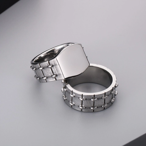 Punk Stainless Steel Ring Industrial Biker Signet Geometric Vintage Locomotive Jewelry For Men