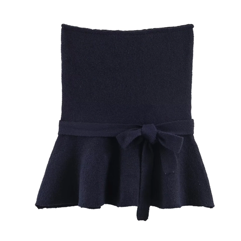Damen Strick Tube Top Trägerlos Schleife Schößchen Saum Ruffled Slim Fit Casual Mode