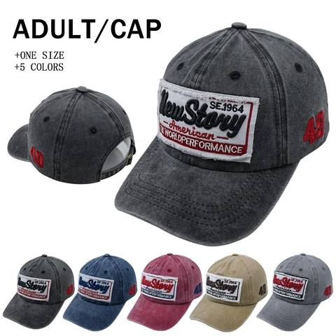 Washed Cotton Baseball Cap Retro Letter Patch Embroidered Adjustable Sun Protection Outdoor Dad Hat