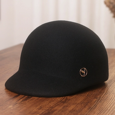 Damen Wollmischung Filz Reithut Vintage Britischer Stil Winter Warme Kappe Mit Metallblatt Dekor Elegante Fedora