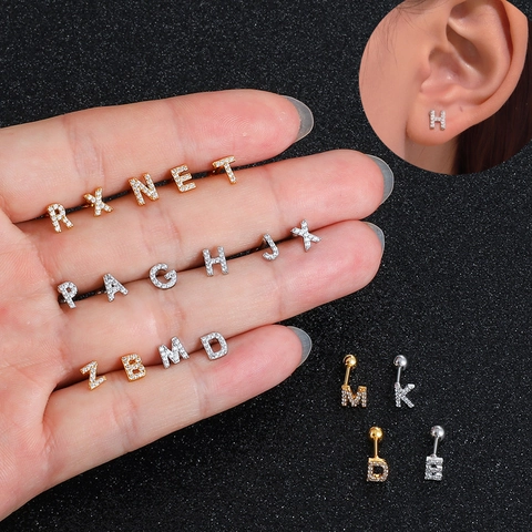 Alloy Zircon Initial Letter Earrings Alphabet Ear Stud With Stainless Steel Earring Post Screw Back Personalized For Women