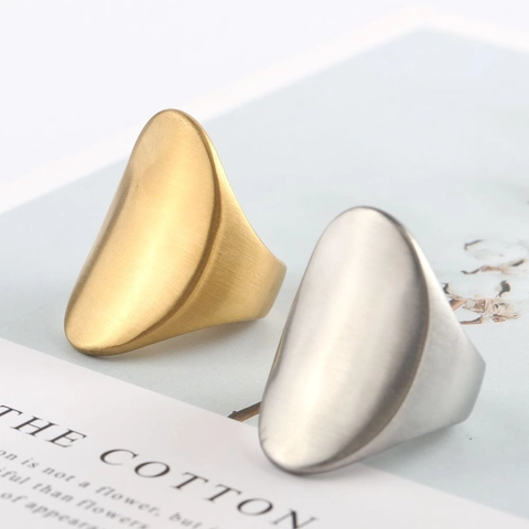Anello Minimalista In Acciaio Inossidabile Da Donna Forma A Scudo Geometrico Ovale Colore Oro Argento Stile INS