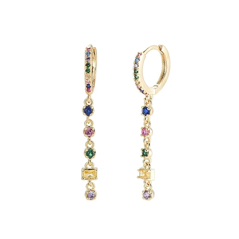 Elegante Mehrfarbige Zirkonia Quaste Ohrhänger Für Damen Vergoldet Kupfer Geometrische Ohrringe Mit 925 Silber Stift