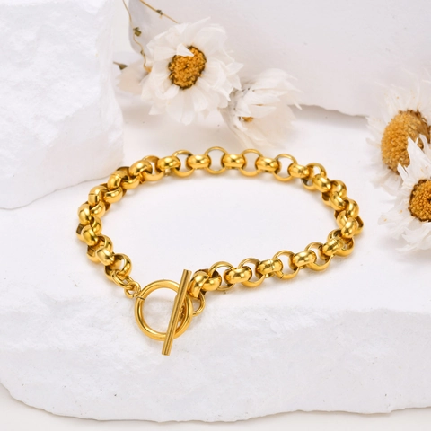 Bracciale in Acciaio Inossidabile con Chiusura a T e Perla Artificiale per Donna Collana a Catena Rolo Oro Minimalista Gioielli Versatili