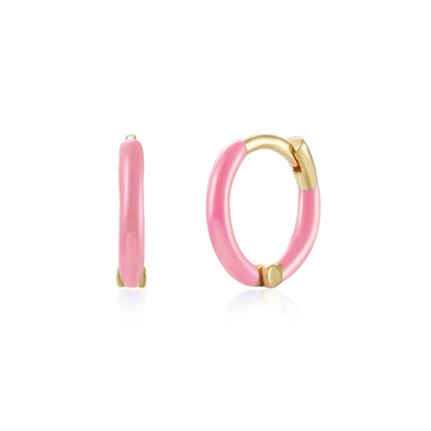 Pink Enamel Hoop Stud Earrings With 925 Sterling Silver Earring Post Copper Gold Plated Zircon Chic Jewelry For Women Girls