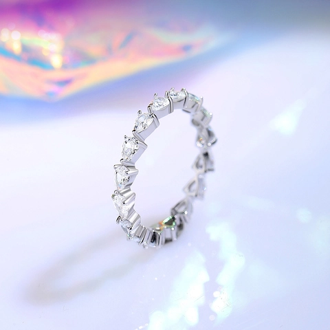 925 Sterling Silver Pear Zirconia Eternity Ring Stackable Engagement Band For Women Fashion Wedding Jewelry Finger Ring