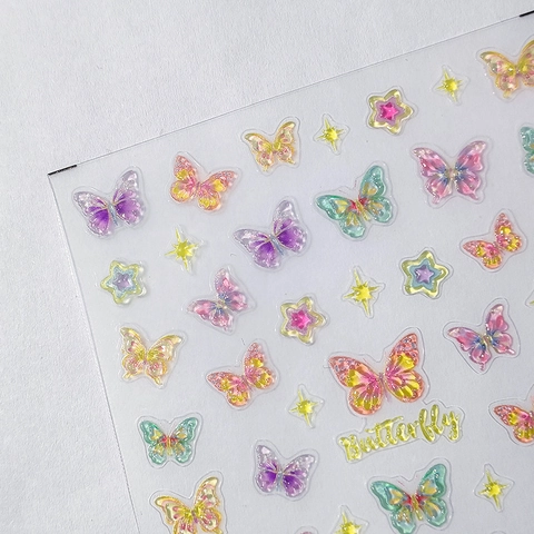 3D Laser Holographic Butterfly Nail Art Stickers Adhesive Decals Gradient Star Designs Manicure Accessories For Women