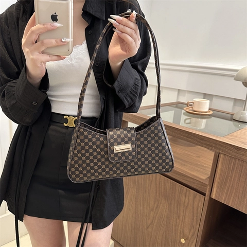 Bolso Baguette De Axila Hombro Cuero PU Retro Estampado Monograma Estilo Francés Para Mujer Elegante Cartera