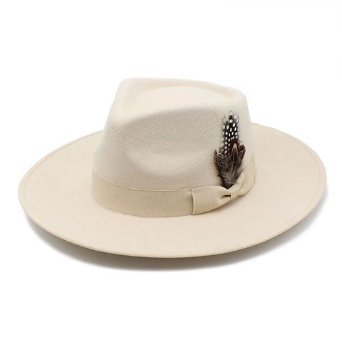 Chapeau Fedora En Laine À Bord Large Style Britannique Vintage Avec Nœud En Ruban Et Plume Pour Hommes Et Femmes Accessoire D'hiver Élégant