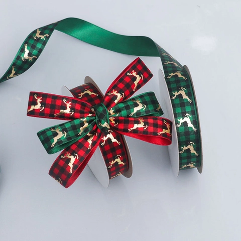 Weihnachts Karo Geschenkband Goldfolie Rentier Buffalo Check Stoff Für Feiertage Geschenkverpackung DIY Handwerk