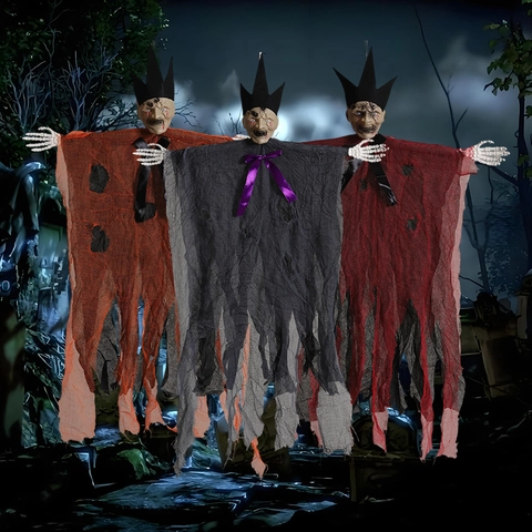 Halloween Hängender Geist Skelett Dekoration Mit Krone Skeletthände Biegsamer Draht Stoff Kunststoff Gruselige Requisite