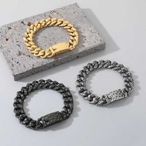 Collar Y Pulsera De Eslabones Cubanos Martillados De Acero Inoxidable 316L Estilo Hip Hop Para Hombres