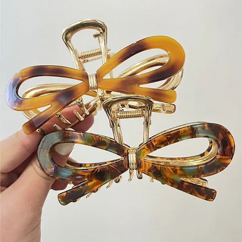 Large Bow Hair Claw Clip Elegant Acetate Alloy Shark Hairpins Retro French Style Hair Accessories For Women