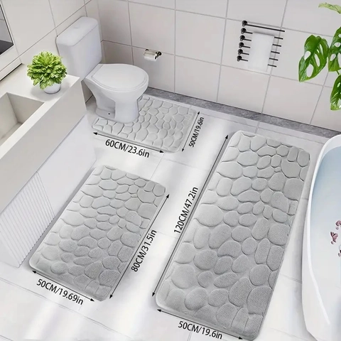 Tappeto Da Bagno In Memory Foam Motivo A Ciottoli In Rilievo Assorbente Antiscivolo Per Doccia E Bagno Forma A U