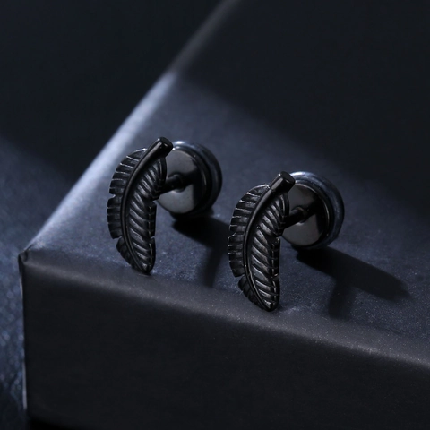 Punk Alloy Feather Stud Earrings Minimalist Vintage Metal Leaf Ear Bone Nail Unisex Jewelry For Daily Wear Party Access