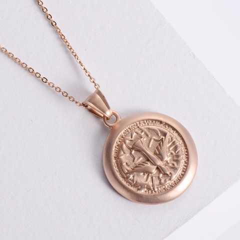 Vintage Friedenstaube Rundmünze Anhänger Halskette Roségold Edelstahl Relief Vogel Schmuck Für Damen Klassischer Stil