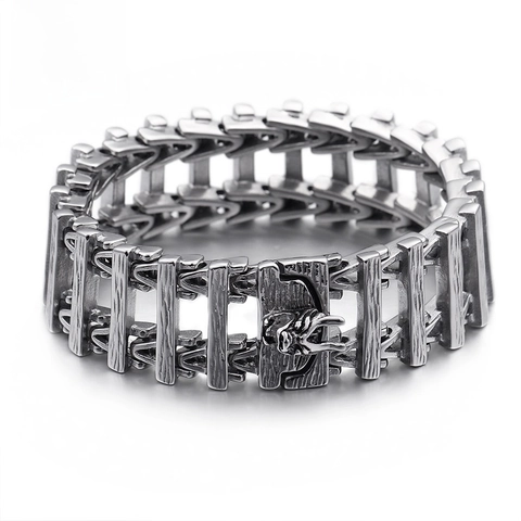Dragon Wolf Head Stainless Steel Bracelet Men Mechanical Tank Chain Biker Punk Jewelry Hip Hop Style