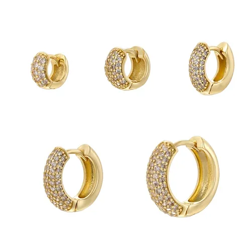 U Shaped Brass Huggie Hoop Earrings 18K Gold Plated Cubic Zirconia Pave Inlaid Elegant Minimalist Jewelry For Women