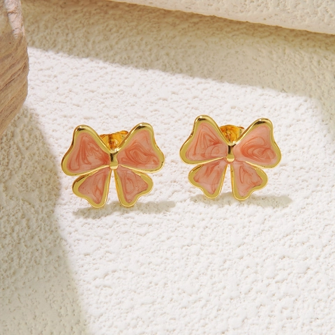 Women Stainless Steel Bowknot Stud Earrings Fashion OL Style Electroplated Drip Glaze Bow Jewelry For Office Daily Decor