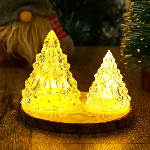 LED Weihnachtsbaum Nachtlicht Kunststoff Kristall Facettiert Warmgelb Leuchtende Tisch Nachttischlampe Festliche Feiertagsdekoration