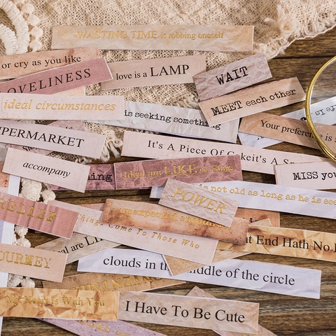 Vintage English Quote Stickers Coated Paper Gold Foil Bronzing For Journaling Scrapbooking DIY Decorative Arts