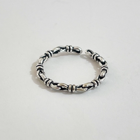 925 Sterling Silber Knoten Ring Retro Vintage Oxidiert Verschlungen Gedrehtes Seil Design Verstellbar Offen Schmuck