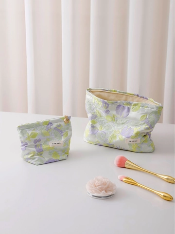 Floral Jacquard Makeup Bag Large Capacity Travel Cosmetic Pouch Canvas Toiletry Organizer For Women