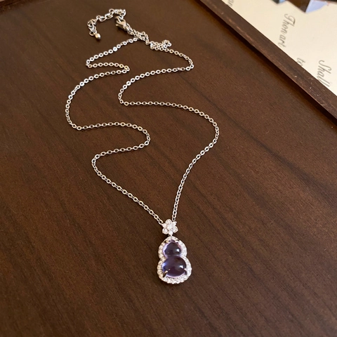 Collier Avec Pendentif Gourde En Verre Violet Et Zircons Bijou De Mode Élégant De Style Luxe Léger Pour Femmes