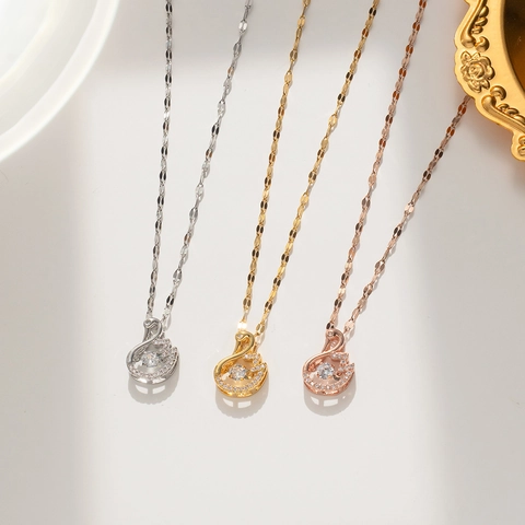 Collana Con Ciondolo A Cigno Elegante Acciaio Al Titanio Zircone Scintillante Intarsiato Catena Da Clavicola Gioielli Versatili Per Donne